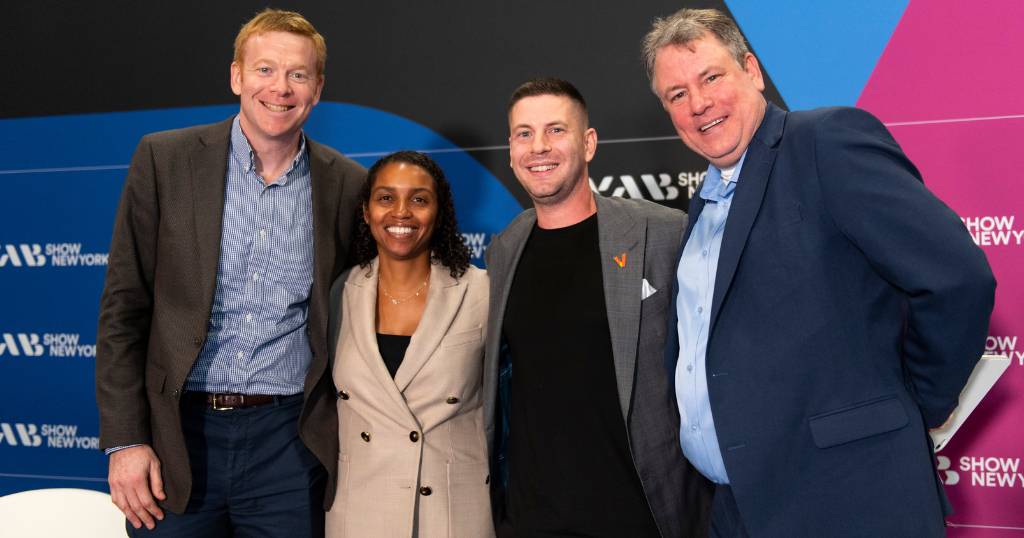 Photo of Joe Lemire (Sports Business Journal), Keia Cole (Brooklyn Sports & Entertainment), Jake Kornblatt (Verizon Business) and Scott Sullivan (Shure Incorporated)